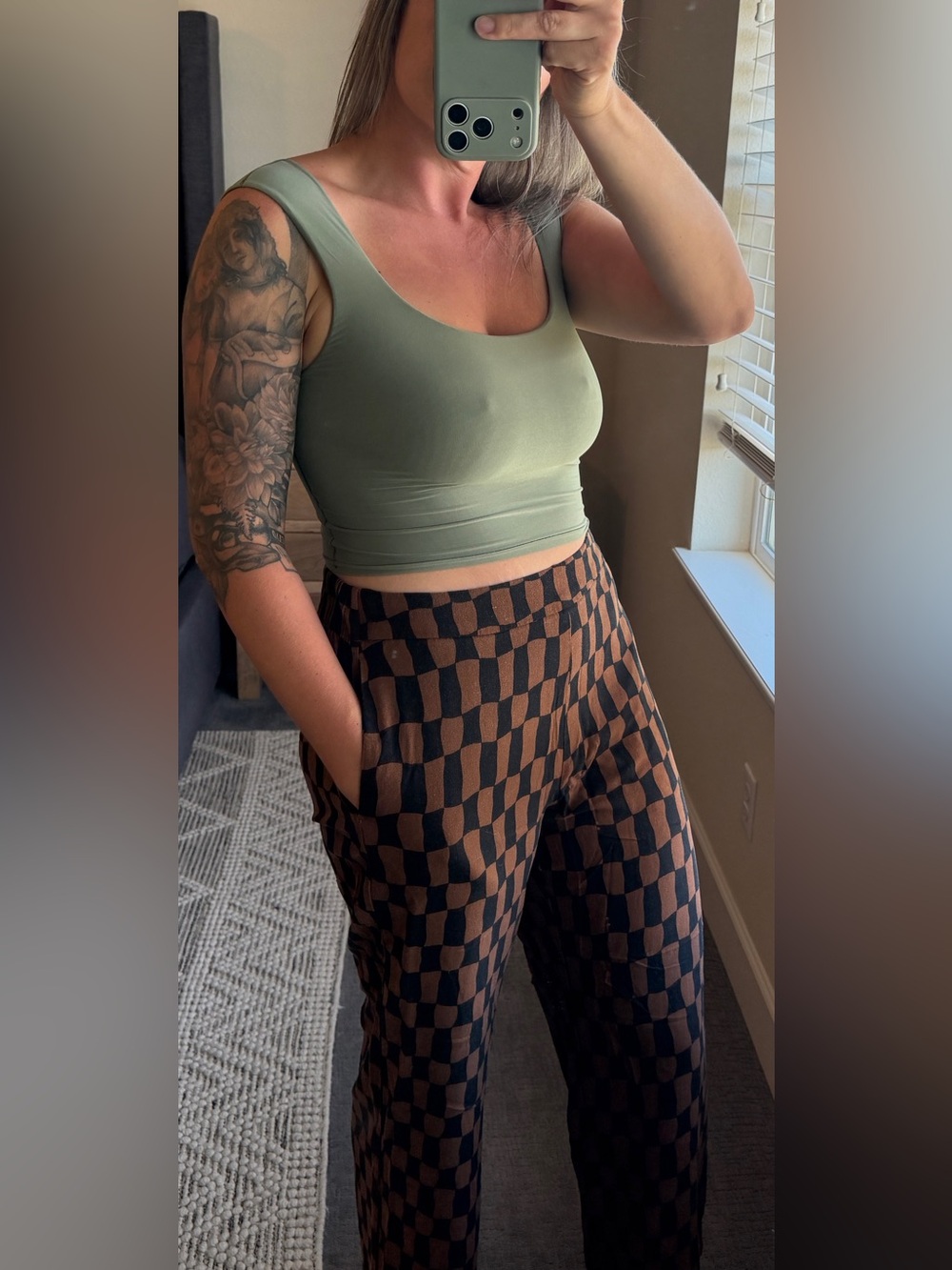 Aerie SMOOTHEZ Scoop Neck Cropped Tank in Olive Green